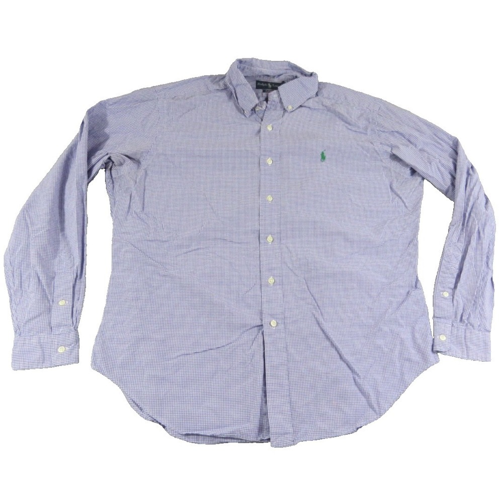 Polo Ralph Lauren Mens L Purple Gingham Check Classic Fit Cotton Button Down EUC